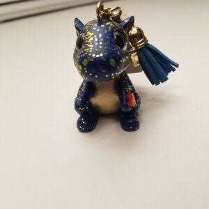 Blue And Gold Sparkly Mini Boos TY Hard Dragon Keychain " Saffire" App. 2 Inches